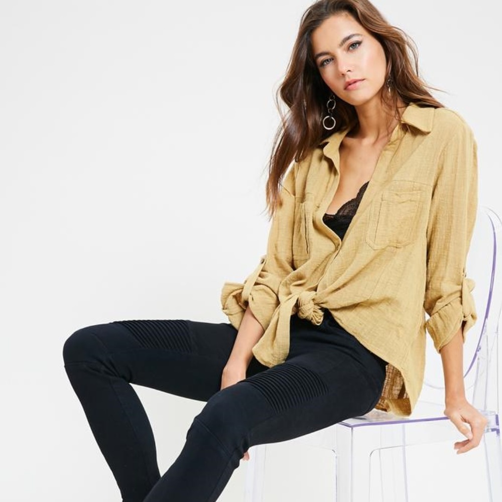 Button Down Self Tie Shirt